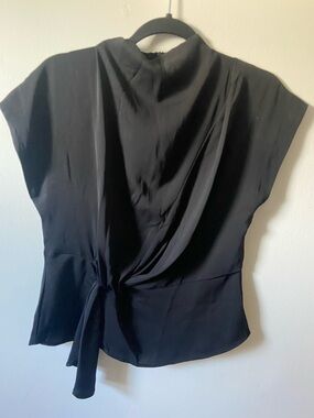 Zara Black Draped Tie-Waist Blouse